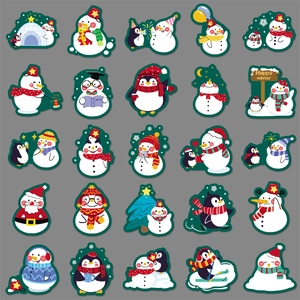Set of 50 cute snowman and penguin cartoon stickers for Christmas DIY decoration