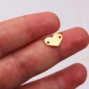 Mirror polished gold heart charm pendant with double holes for DIY jewelry making