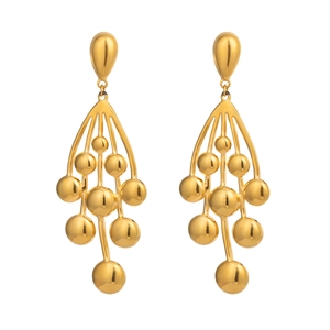 Boucles d'oreilles grappe de raisin en acier plaqué or 18K avec perles métalliques