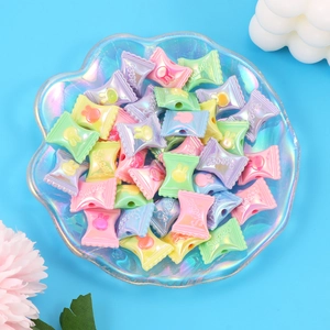 Mix of candy-shaped acrylic macaron beads with rabbit relief for DIY jewelry