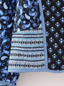 Detail of diamond quilted paisley jacket with contrast navy and blue floral pattern