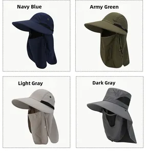 Outdoor sun hats in navy blue, army green and gray with neck protection and mesh vents