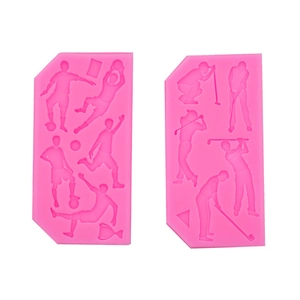 Pink silicone soccer and golf athlete silhouette molds for cake fondant and chocolate decor
