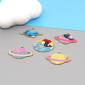 Space-themed alloy planet charms and whale pendants with colorful enamel for DIY jewelry