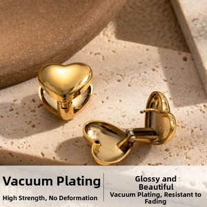 Macro shot of 18K gold plated stainless steel heart earrings with vacuum plating detail