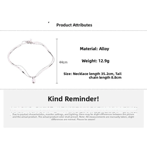 Detail showing alloy double-layer water drop necklace dimensions and 12.9g weight specs