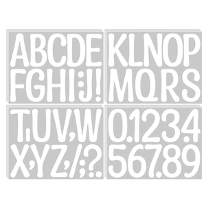 Jeu détaillé de lettres alphabétiques, chiffres et ponctuations en vinyle blanc 4 pouces