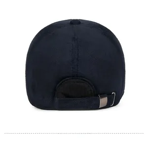 Close-up of the adjustable metal buckle and corduroy texture on the back of the cap