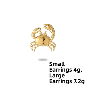 Detailed view of crab earrings in gold finish with 4g and 7.2g weight specifications