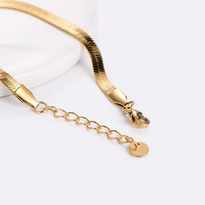 Minimalist 18k gold plated stainless steel 4mm flat snake chain bracelet with lobster clasp