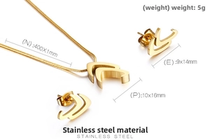 Detailed size specifications for the gold stainless steel V-shaped jewelry set