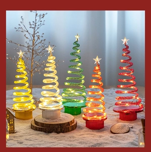 Mini LED spiral Christmas tree lights with glowing stars in five vibrant colors