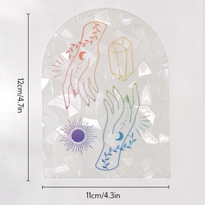 Detail view of the arched suncatcher window sticker with size dimensions 12cm by 11cm