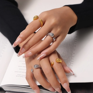 British vintage hammered gold plated titanium steel open ring with asymmetric texture
