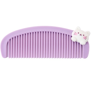 Cute purple crescent hair comb with a white cartoon cat figurine on a white background