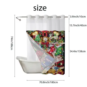 Detailed size chart for Christmas shower curtain with dimensions 180x188cm and holiday pattern