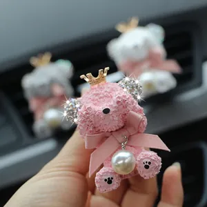 Pink rhinestone teddy bear car air vent aromatherapy diffuser with pearl charm