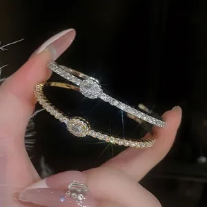 Luxurious gold and silver plated open bangles with oval zircon and pavé crystals