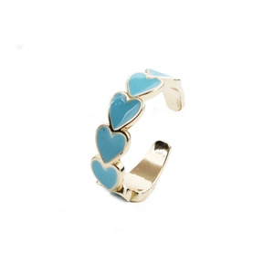 Adjustable light blue heart ring with 18k gold plating and colorful enamel finish