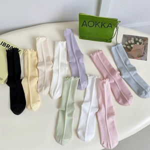 9 pairs of mesh ruffle socks in various pastel colors for women summer wear
