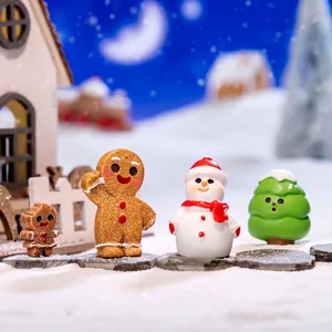 Miniature Christmas gingerbread man and snowman figurines for holiday DIY snow scene decor