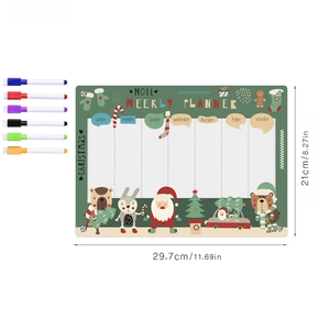 Christmas magnetic acrylic weekly planner with 6 colorful markers and size details
