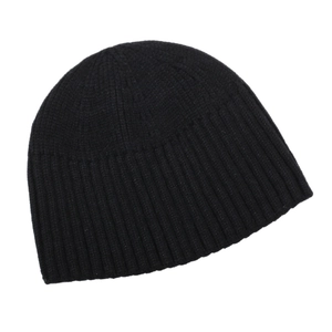Classic black ribbed knit beanie hat for men and women with warm winter stretch fabric
