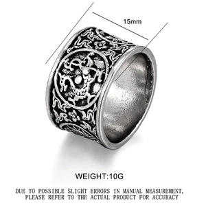 Punk vintage alloy wide ring featuring embossed cloud pattern and 15mm width band
