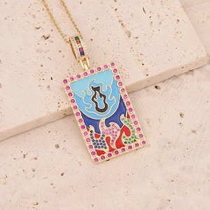 18K gold plated tarot necklace with colorful enamel flame pendant and zircon stones