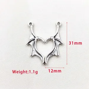 Silver vintage alloy winged heart pendant with 31mm height for DIY jewelry making