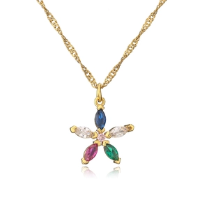 18K gold plated necklace featuring a colorful zircon inlaid floral heart pendant on white