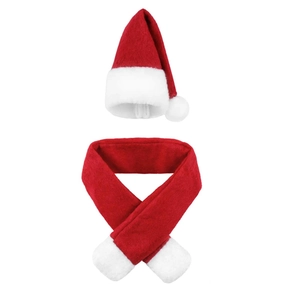 Mini Christmas hat and scarf set in red and white plush for wine bottle decorations