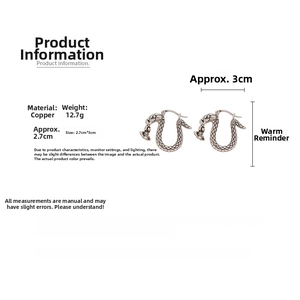 Detailed technical spec showing dimensions and weight of vintage silver snake earrings