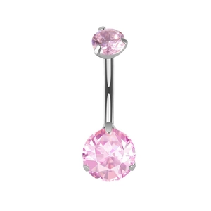 Piercing ombelico in titanio G23 con barra curva e due zirconi rosa incastonati su argento