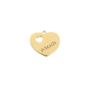 Polished gold heart charm pendant with Mom lettering and hollow design for DIY jewelry