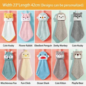 Cute cartoon animal hanging towels made of thick absorbent coral fleece in various styles