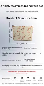 Detailed size chart for the Easter bunny linen makeup bag showing 17x25cm dimensions