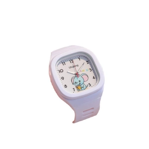 Cute white square silicone sports watch with cartoon elephant and luminous display