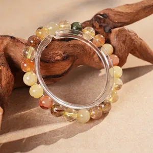 Bracelet en perles de quartz rutilé coloré avec inclusions minérales naturelles