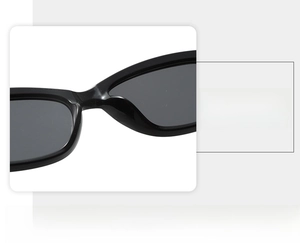 Detail view of the lightweight integrated nose pads on these black retro sunglasses