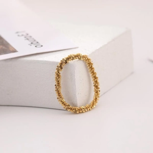 Macro shot of 18K gold plated ring with delicate wire-wrapped texture on stone base