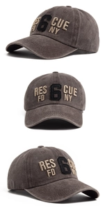 Detailed views of vintage washed cotton baseball cap with 3D embroidery and stitching