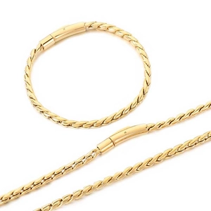 Ensemble collier et bracelet maille gourmette en acier inoxydable plaqué or 18k pour homme