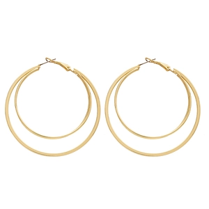 Minimalist double layered gold circular hoop earrings for women in polished metal finish