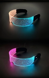 Close-up of LED glowing glasses with gradient light effects and integrated side power switch