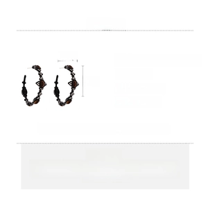 Detailed size and material chart for vintage tiger eye stone and rhinestone hoop earrings
