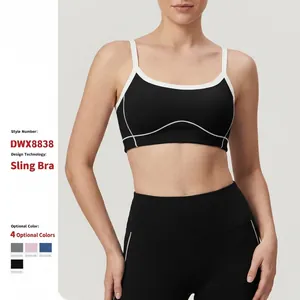 Soutien-gorge de Sport de Yoga Serré Sensation Peau Nue pour Femmes Dos en U Surpiqûres Contrastées Crop Top Fitness Débardeur