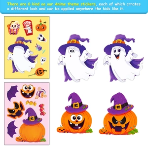 Detailed view of Halloween stickers with ghost, pumpkin, and bat designs for kids