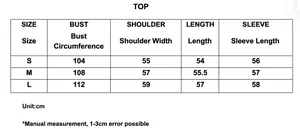 Detailed size guide table for women's long sleeve hoodie and high waist casual pants set
