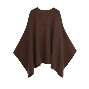 Women's dark brown oversized knit poncho cape featuring an elegant draped silhouette